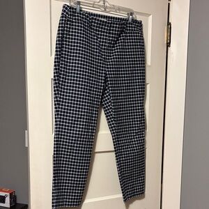 LOFT Navy and White Checkered Stretch Ankle Trousers